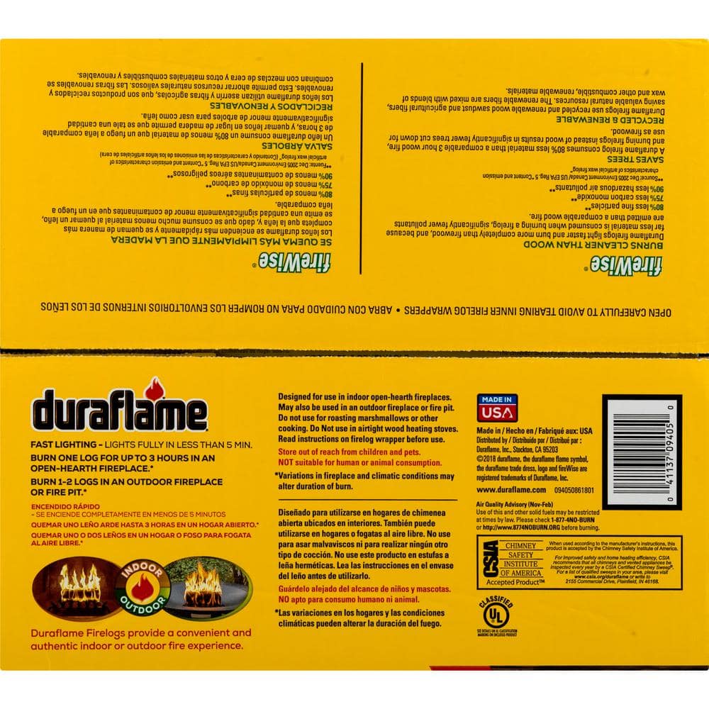 Duraflame 4.5 lb. Indoor/Outdoor Wax Firelogs (9-Pack)， 3 Hour Burn 09405