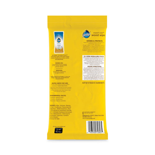 SC Johnson Pledge Lemon Scent Wet Wipes | Cloth， 7 x 10， White， 24