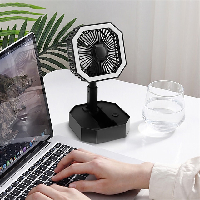 Portable Fan Rechargeable Adjustable Height Angle With LED Light USB Foldable Mini Fan Personal Fan for Travel Office Home