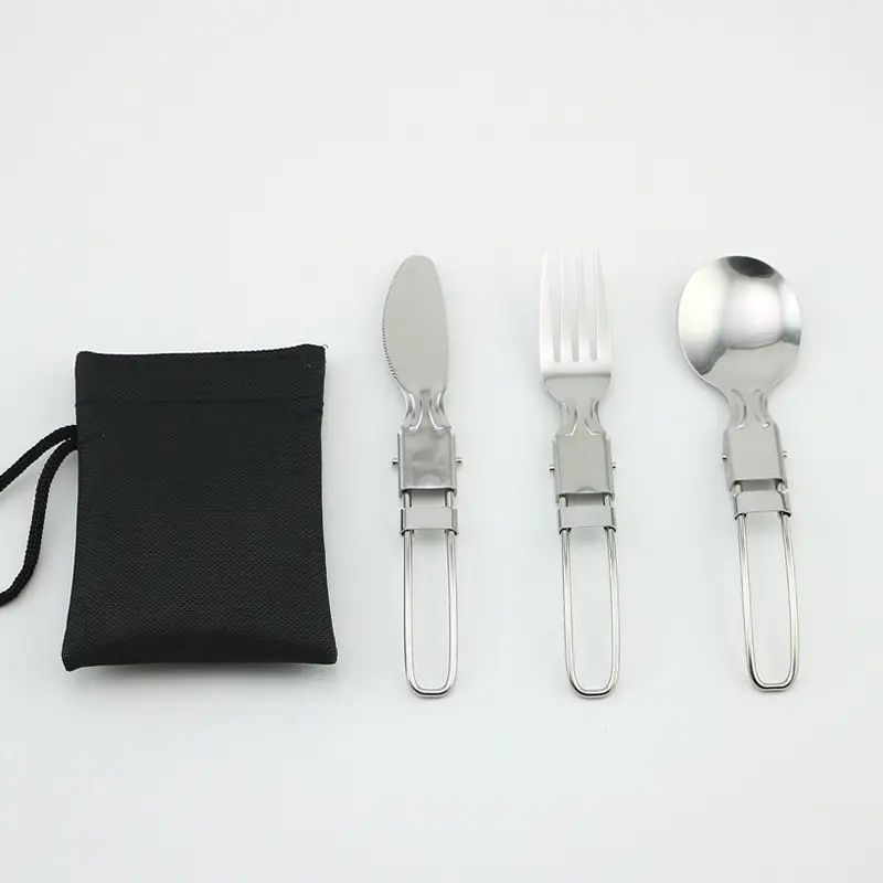 Long Cooker Folding Knife Spoon Stainless Steel Cutlery Set Combination Fork and Fork Cutlery Cutlery Tableware Picnic Camp