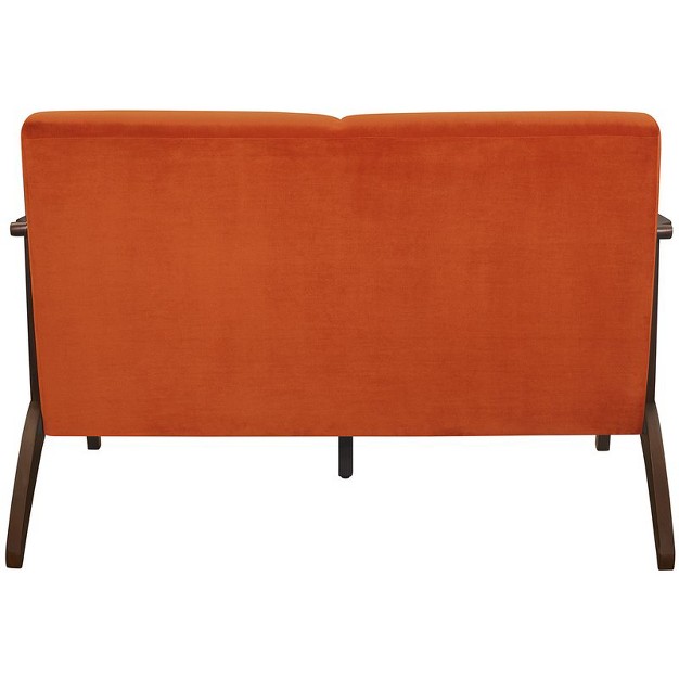 Carlson Velvet Upholstered Loveseat In Orange And Dark Walnut Lexicon