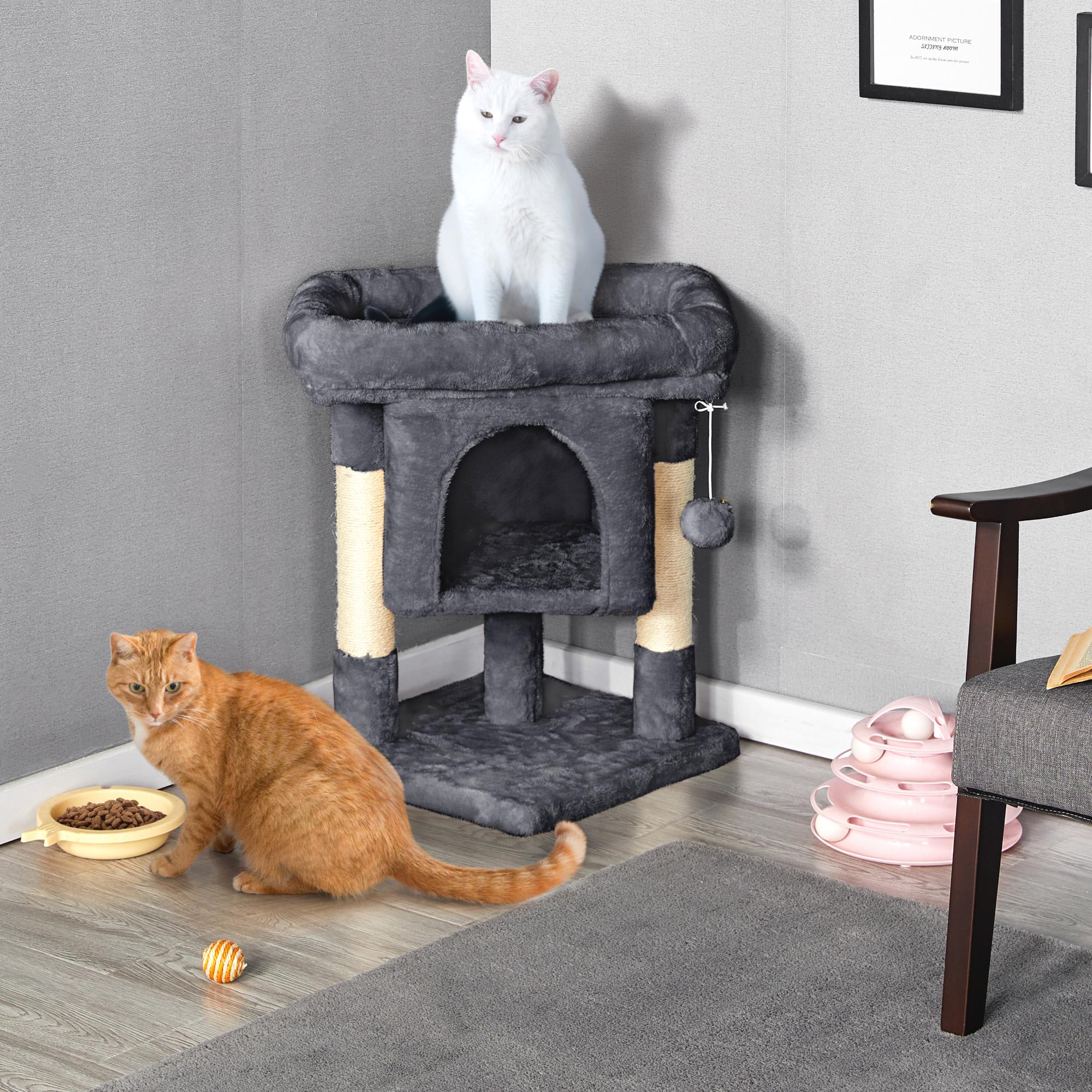 Topeakmart Dark Gray 2-Level Small Cat Tree with Wide Perch， 23.5