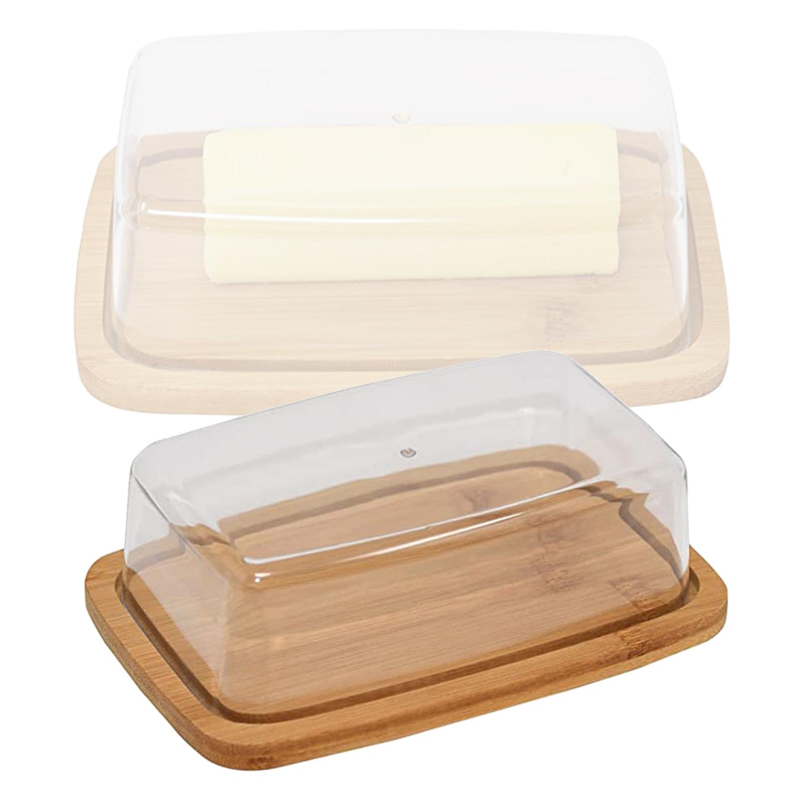 Square with Lid， Bamboo Butter Dish， Butter Dish with Lid， Butter Keeper， Glass Butter Dish， for Kitchen Refrigerators