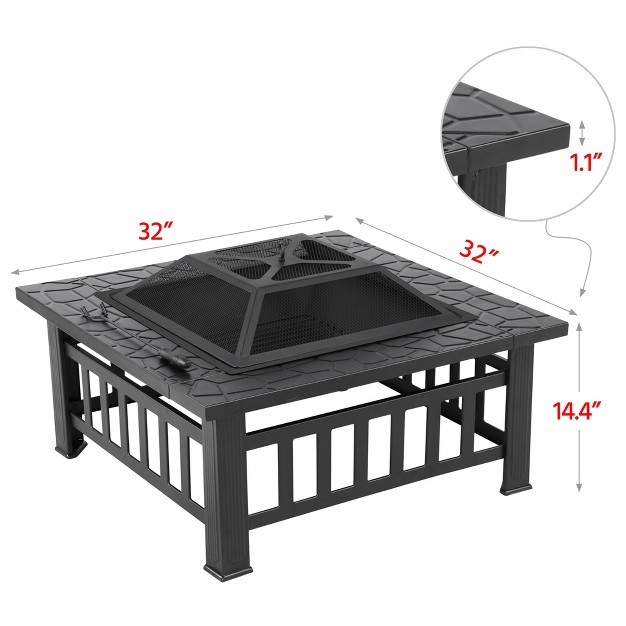 Yaheetech 32in Fire Pit Table Square Metal Firepit Stove Backyard Garden Fireplace For Camping