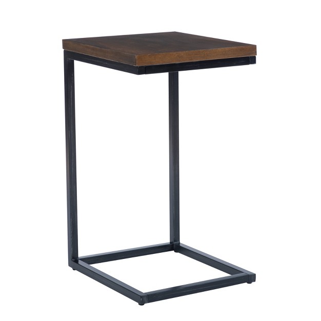 Hamri Traditional C Style Accent Table Walnut Wood And Hand Distressed Black Metal Frame Powell