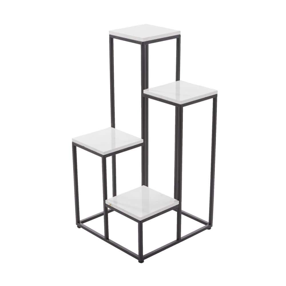 Litton Lane 31 in. White Square Marble Plantstand with 4-Tiers 040285