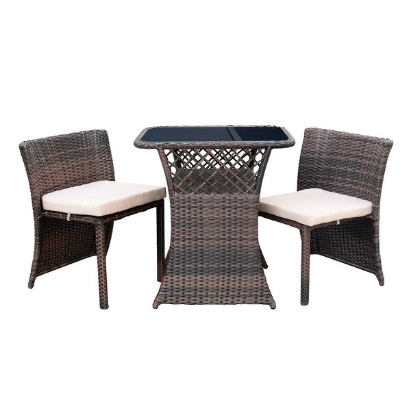 3PC Wicker Chair/Table Bistro Set Brown With Cushion