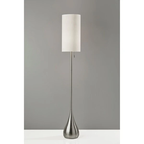 Porch and Den Atlanta Brushed Steel/ White Shade Teardrop Base Floor Lamp