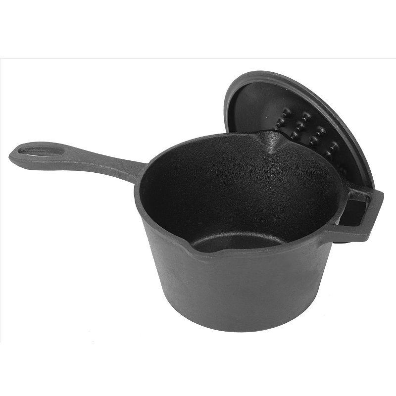 Bayou Classic 2.5 Quart Cast Iron Covered Sauce Pot with Self-Basting Lid， Black