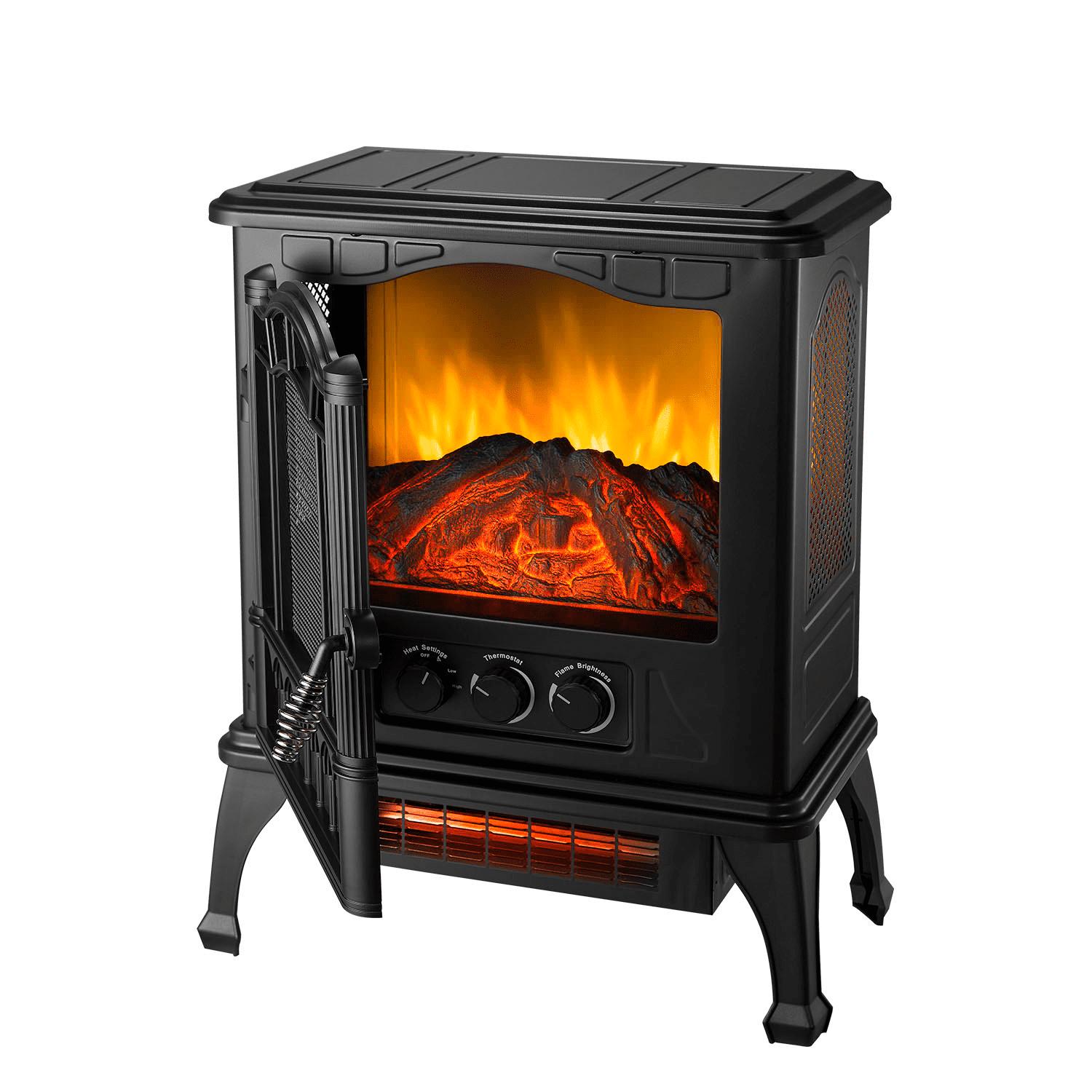 Mainstays Black 1500w 2-Setting 3D Electric Stove Heater with Life-like Flame