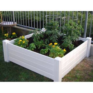 Vigoro 4 ft. x 4 ft. x 15 in. White Vinyl Raised Garden Bed 26001V