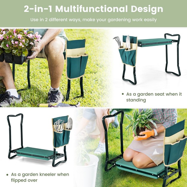 Costway Folding Sturdy Garden Kneeler Gardener Kneeling Pad amp Cushion Seat Knee Pad Seat Green