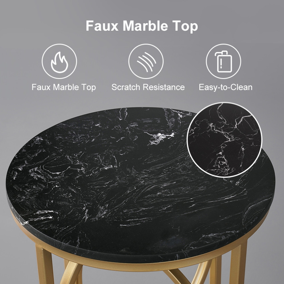 Black Round End Table Marble Top Side Table Metal in Gold   Contemporary   Side Tables And End Tables   by Homary International Limited  Houzz