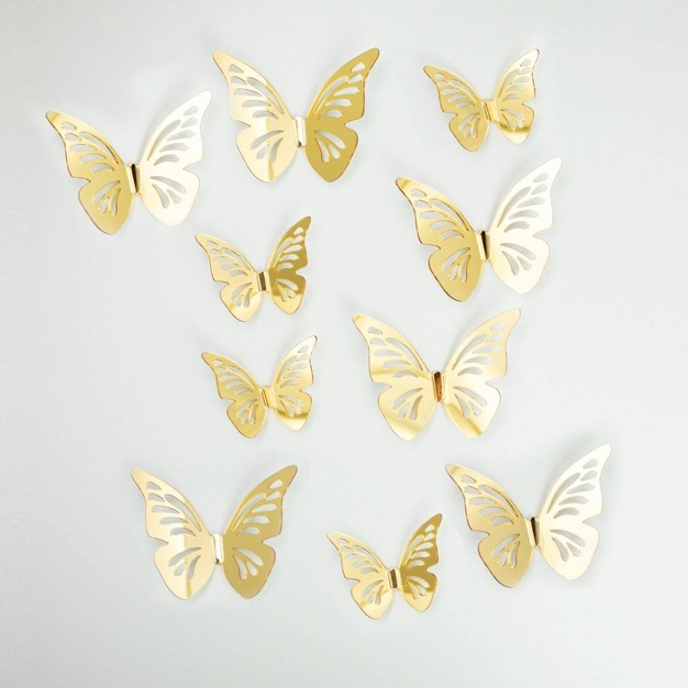 3d Butterflies Peel And Stick Mirror Gold Roommates