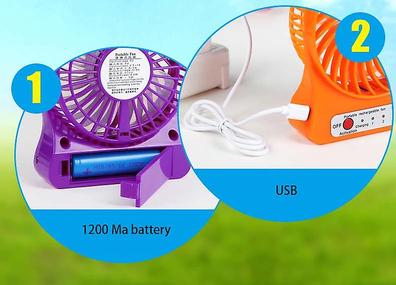 Portable Usb Rechargeable 3-level Adjustable Mini Electric Fan With Led Light-blue