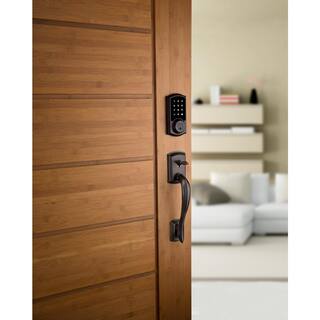 Kwikset SmartCode 915 Touchscreen Venetian Bronze Single Cylinder Electronic Deadbolt with Avalon Handleset and Tustin Lever 915AVL91511PCB