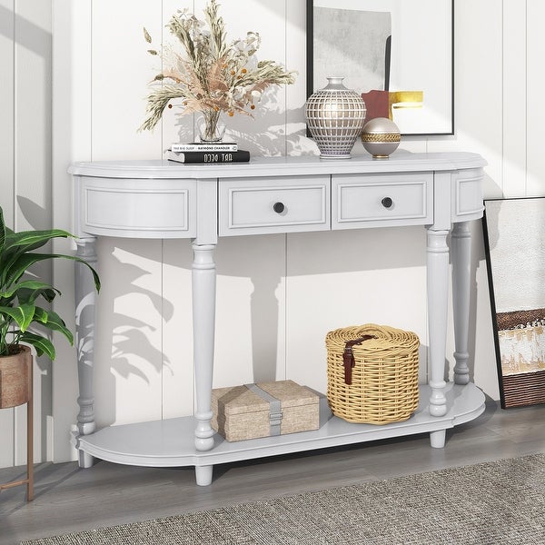 Retro Console Table with Open Style Shelf and Legs Two Top Drawers