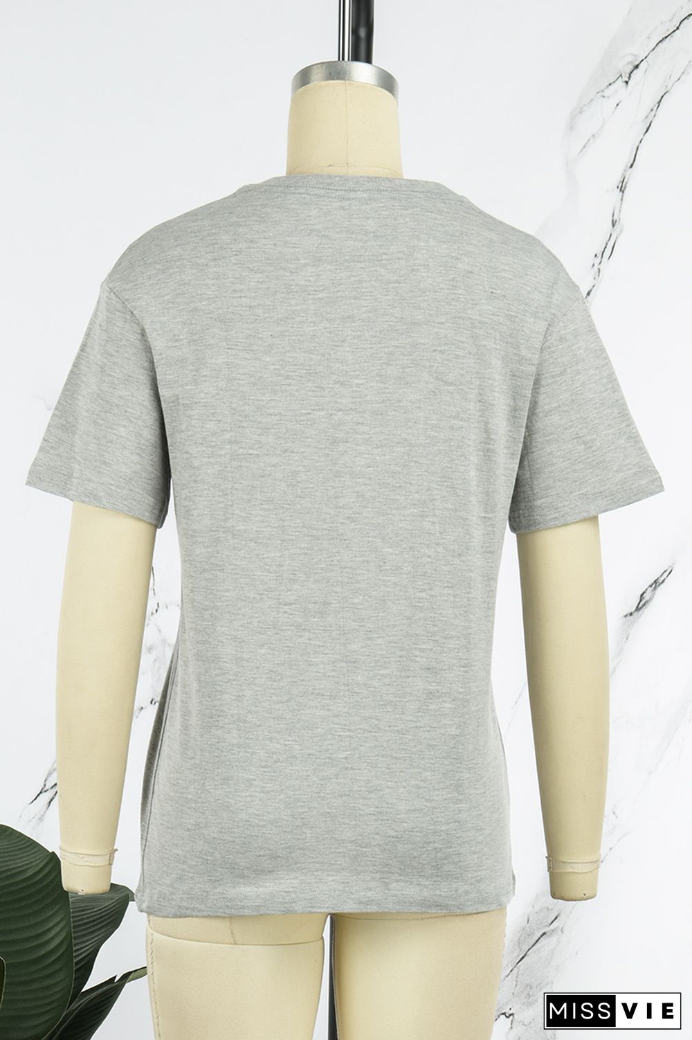 Light Gray Casual Daily Print Patchwork O Neck T-Shirts