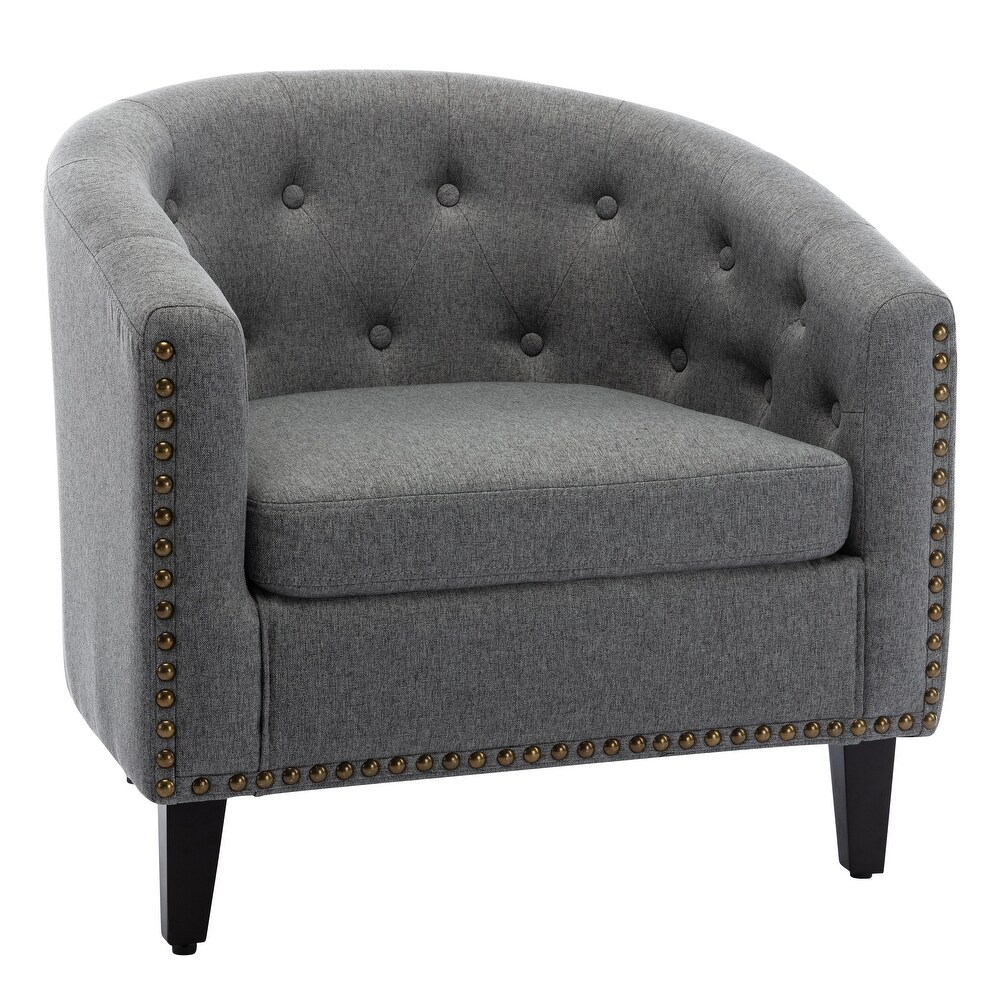 Modern Linen Fabric Tufted Club Chair Comfortable Reading Tub Armchair for Living Bedroom