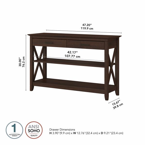 Bush Furniture Key West Console Table with Drawers and Shelves in Bing Cherry