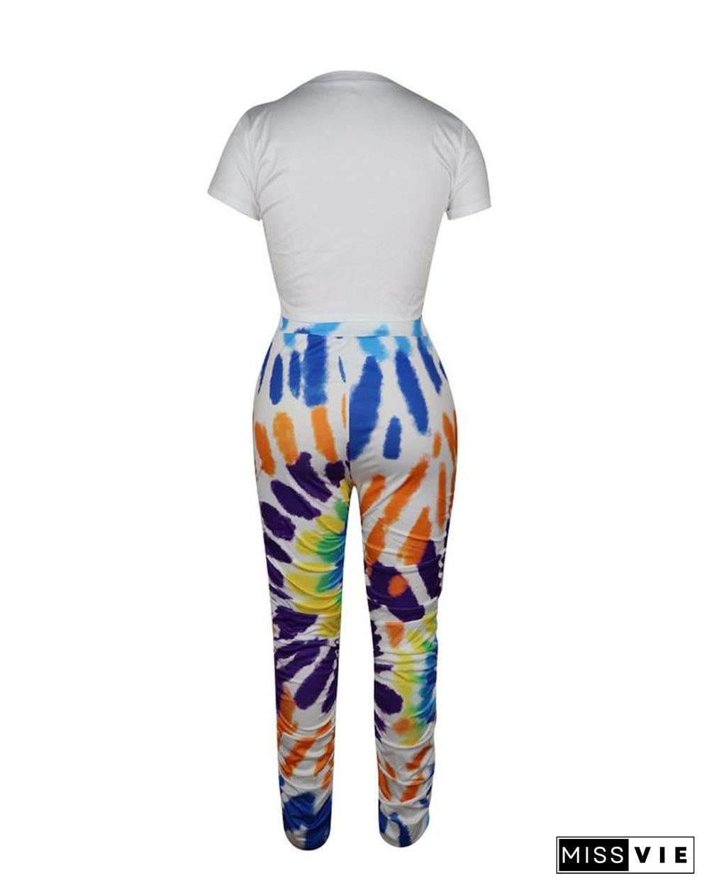 Lip / Cheetah / Tie Dye Print Top & Ruched Pants Set P13270