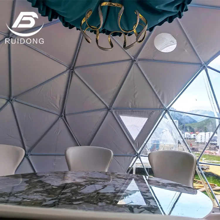 Clear White Roof Luxury Catering Style Dome Tent Camping House For Glamping Outdoors With Delicious Food