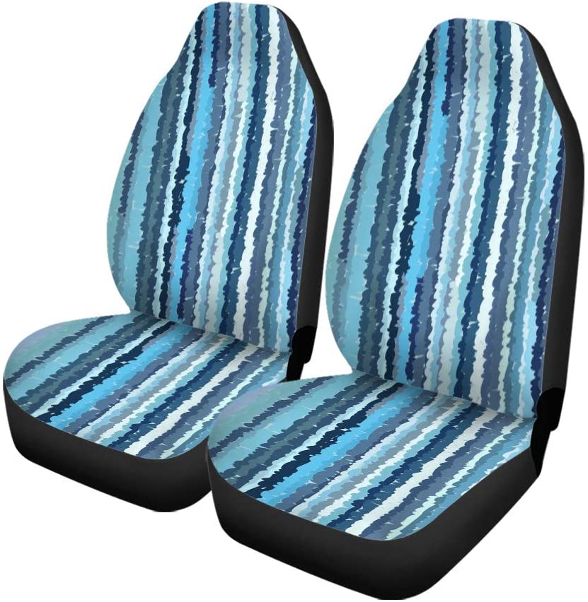 FMSHPON Set of 2 Car Seat Covers Gray Carpet Blue Striped Pattern Strip Stripe Vintage Abstract Universal Auto Front Seats Protector Fits for Car，SUV Sedan，Truck