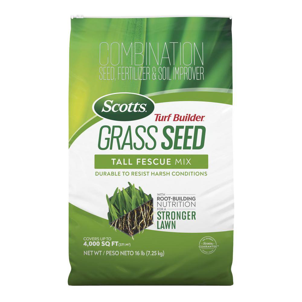 Scotts Turf Builder 16 lbs. Grass Seed Tall Fescue Mix with Fertilizer and Soil Improver Durable to Resist Harsh Conditions 18049