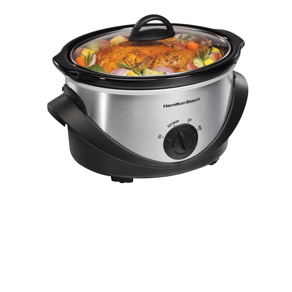 Hamilton Beach 4 Qt. Black Chrome Slow Cooker with Temperature Settings and Glass Lid 33141