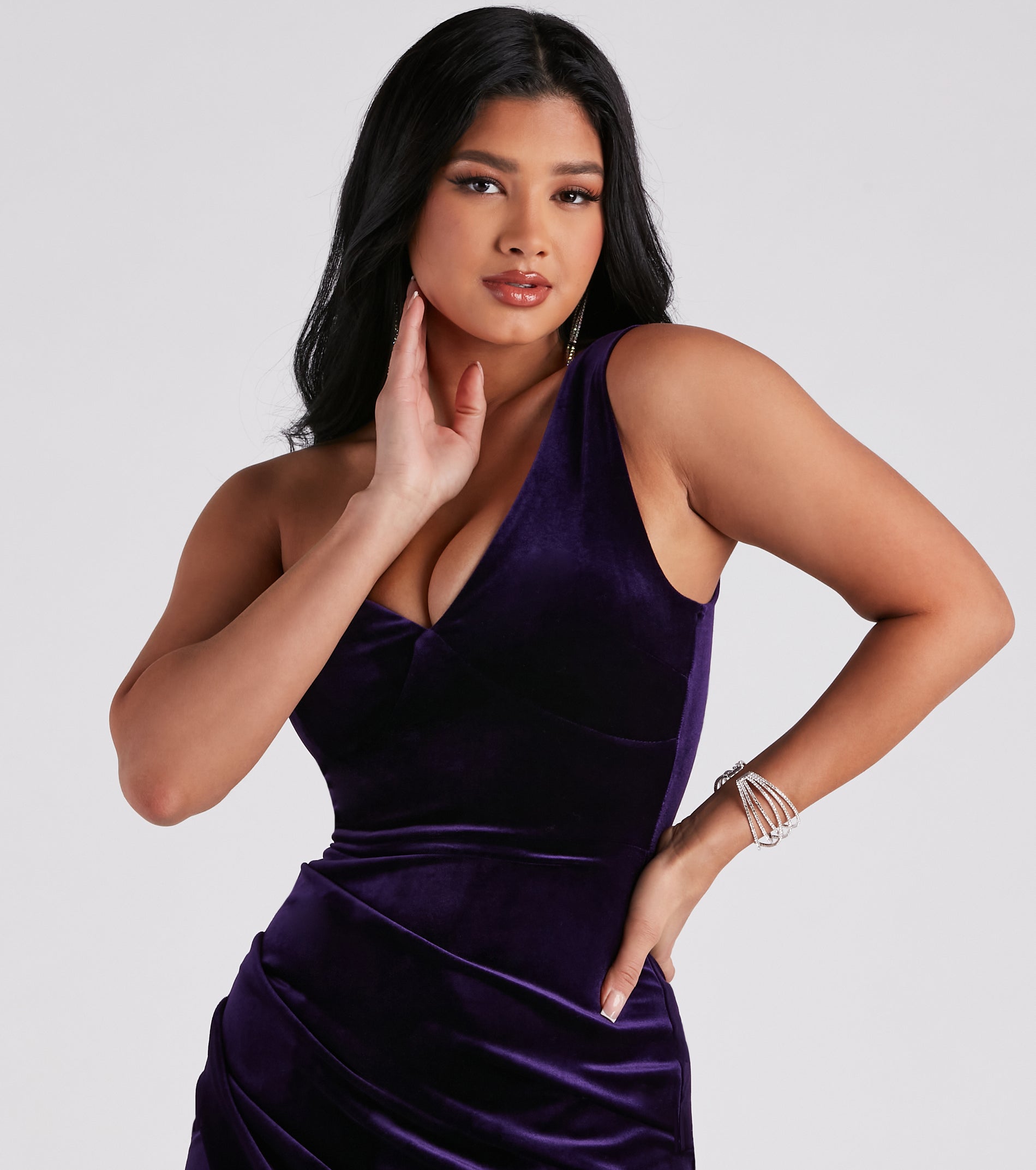 Lillian Velvet One-Shoulder Wrap Dress