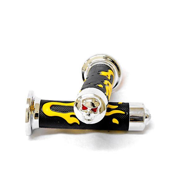 ATV / PWC Chrome Skull Hand Grips Yellow Flame Set Compatible with Honda Rincon