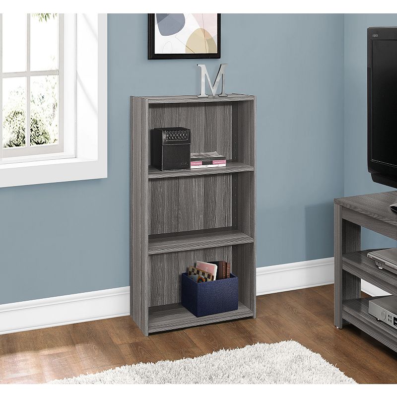 35.5 Gray Contemporary 3 Shelves Rectangular Bookcase