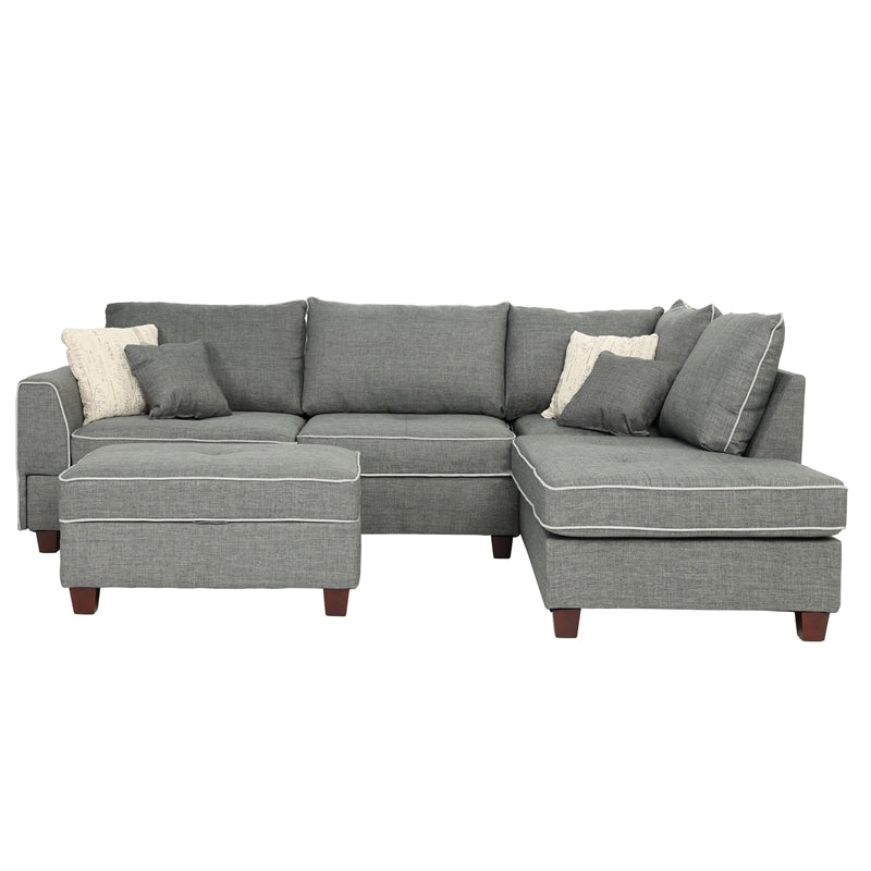 Bobkona Rianne Dorris Reversible Sectional with Storage Ottoman set in Slate.