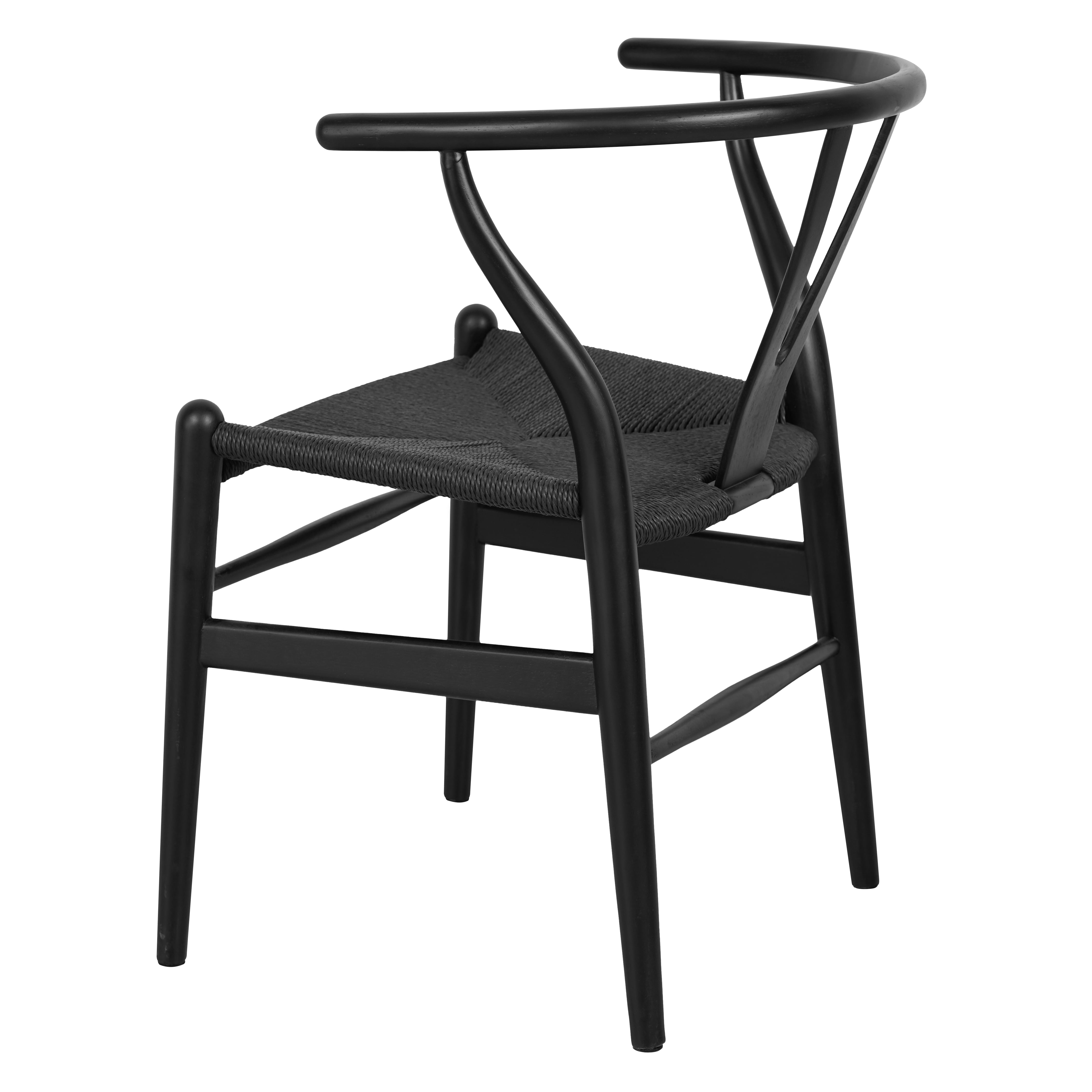 Tomile Mid Century Modern black wood wishbone dining chair， Solid Wood Chair for kitchen and Office(black rattan seat)