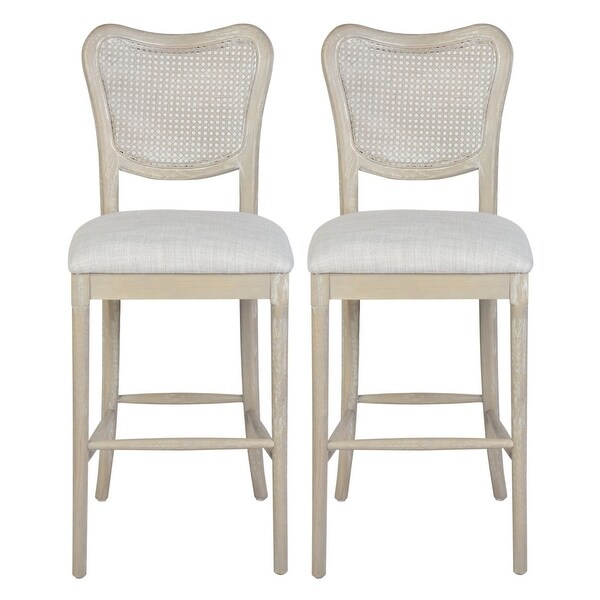 Farmhouse Dining Room Accent Chairs，Bedroom Barstools with Round Rattan Back Elegant Kitchen Chairs Side Chair，Set of 2