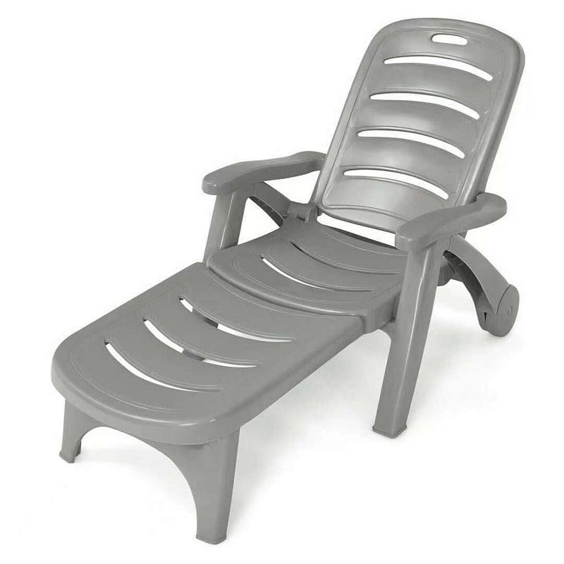 5 Position Adjustable Folding Lounger Chaise Chair on Wheels