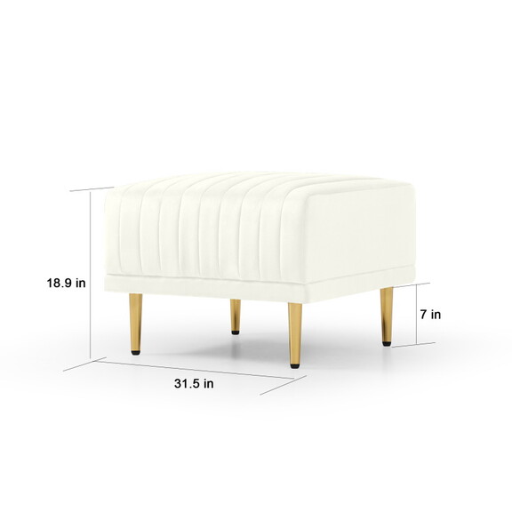 Square Ottoman Cream Velvet Stool Seat with Metal ...