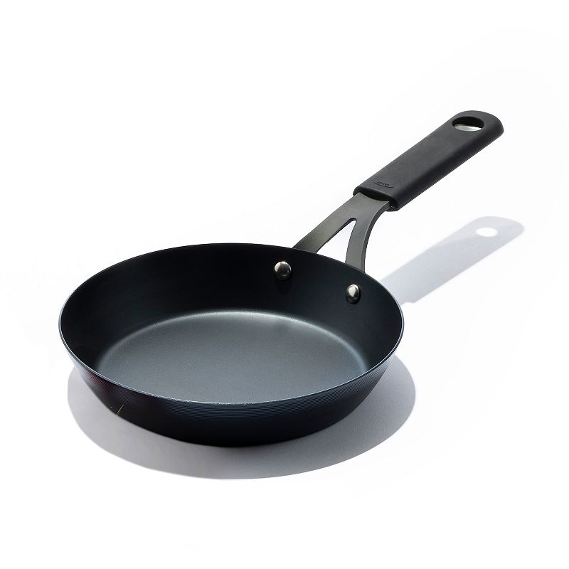 OXO Obsidian Pre-Seasoned Carbon Steel 8-in. Non-Stick Frypan Skillet with Removable Silicone Handle Holder