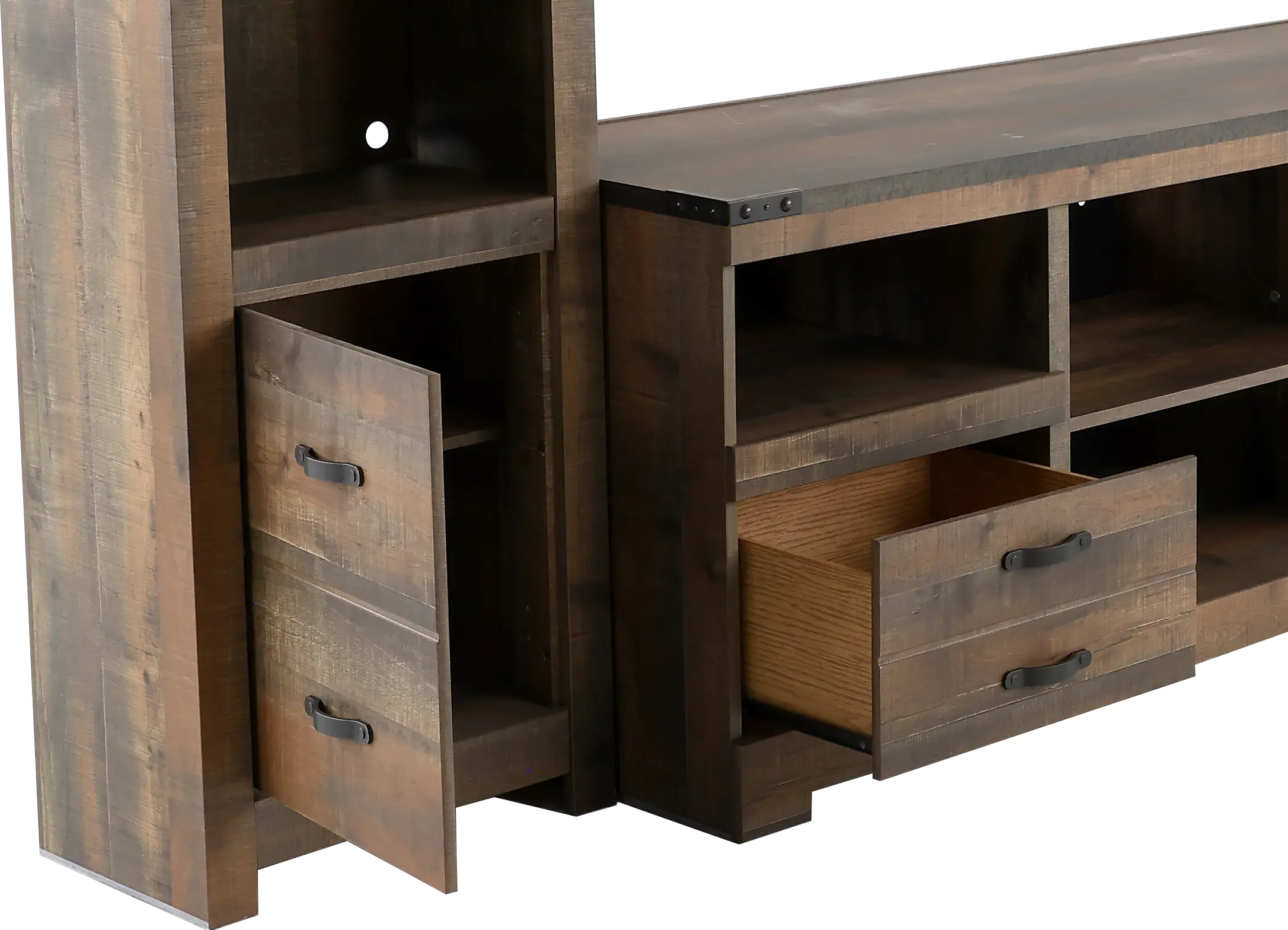 Trinell Natural Brown 4 Piece Rustic Oak Entertainment Center