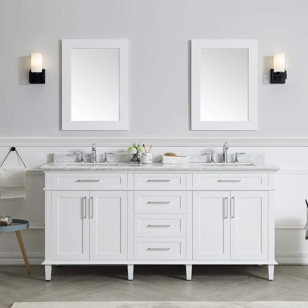 Home Decorators Collection Sonoma 72 in W x 221 in D x 343 in H Freestanding Bath Vanity in White with Carrara Marble Marble Top