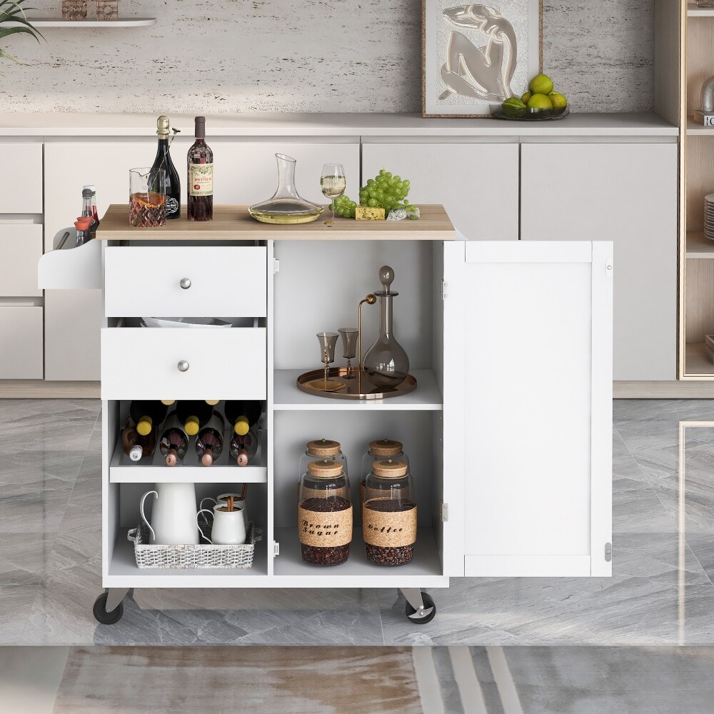 Kitchen Island on 4 Wheels with Adjustable shelves 2 Drawers