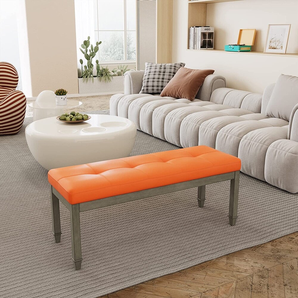 Upholstered Tufted Leather Entryway Bench