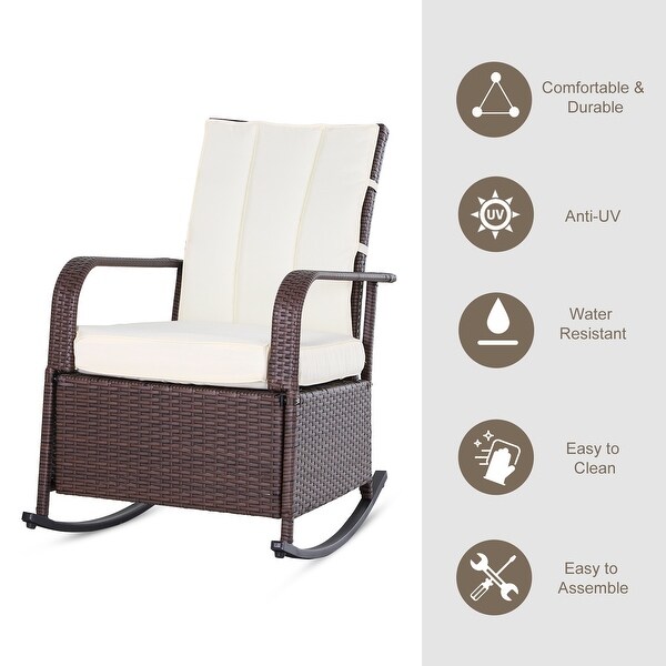 Outsunny Outdoor Wicker Rattan Recliner Rocking Cushioned Chair with Footrest and 135 Degrees of Comfort