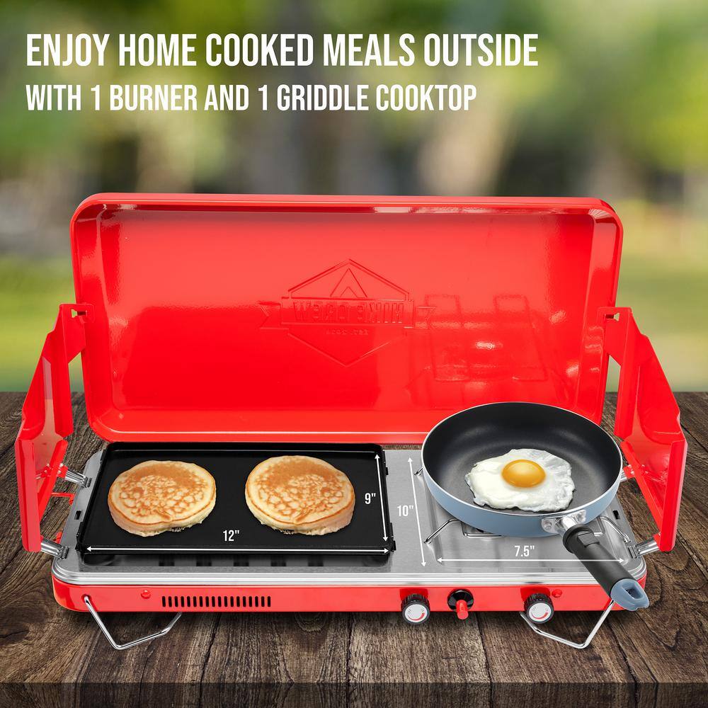 HIKE CREW 2-in-1 Camping Portable Propane Stove with Grill and Integrated Igniter HC1B1FWI