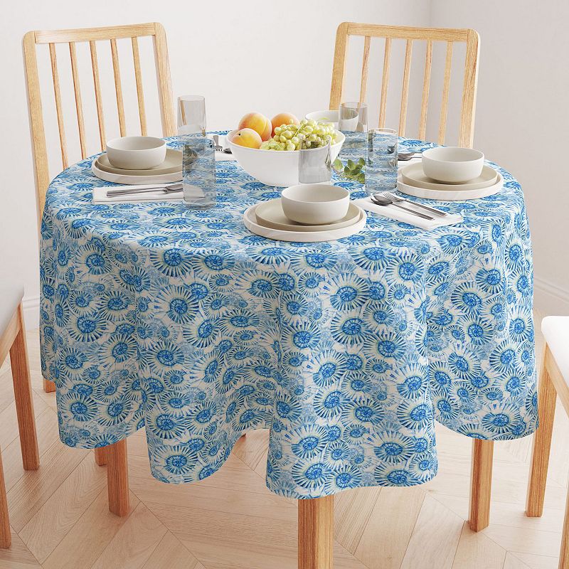 Round Tablecloth， 100% Polyester， 90 Round， Coastal Watercolor Shells