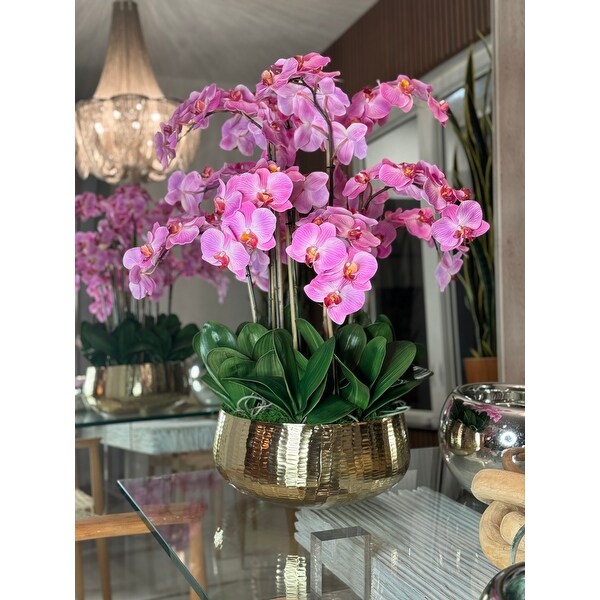 Phalaenopsis Orchids Floral Arrangement in Gold Planter