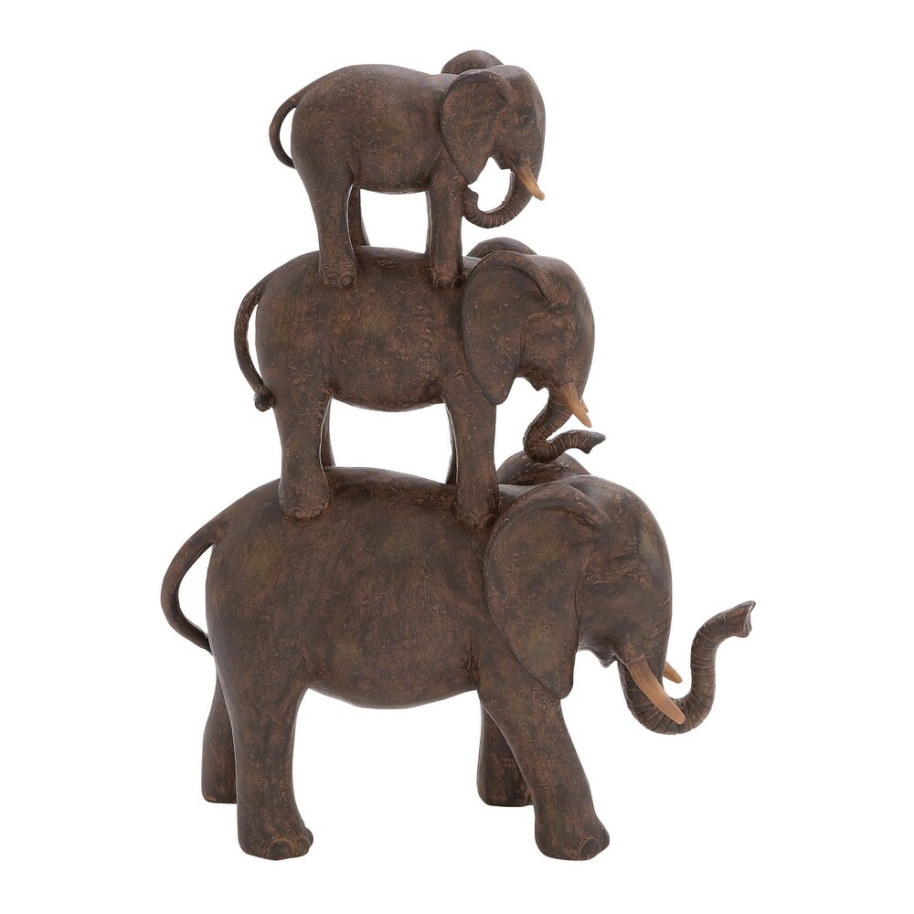 Brown Polystone Elephant Sculpture   10 x 3 x 4