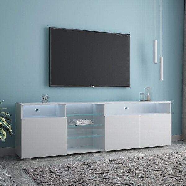 TV Stand Matte Body High Gloss Doors Modern TV Stand LED for Living Room，white