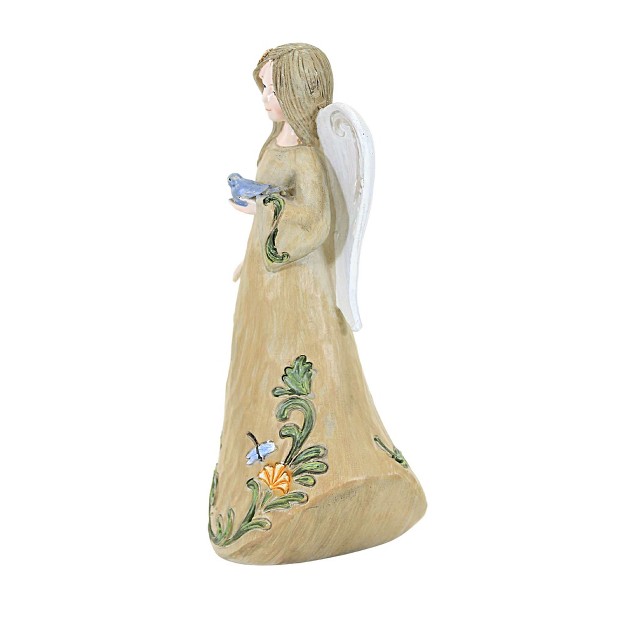 Religious Bluebird Angel One Figurine 7 25 Inches Figurine Flowers 14397 Polyresin Beige