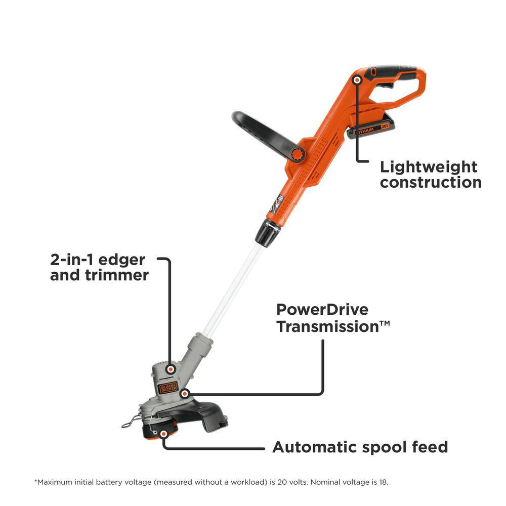 BLACK+DECKER 20V MAX Cordless Battery Powered 2-in-1 String Trimmer  Lawn Edger Kit with (1) 2Ah Battery  Charger LST300